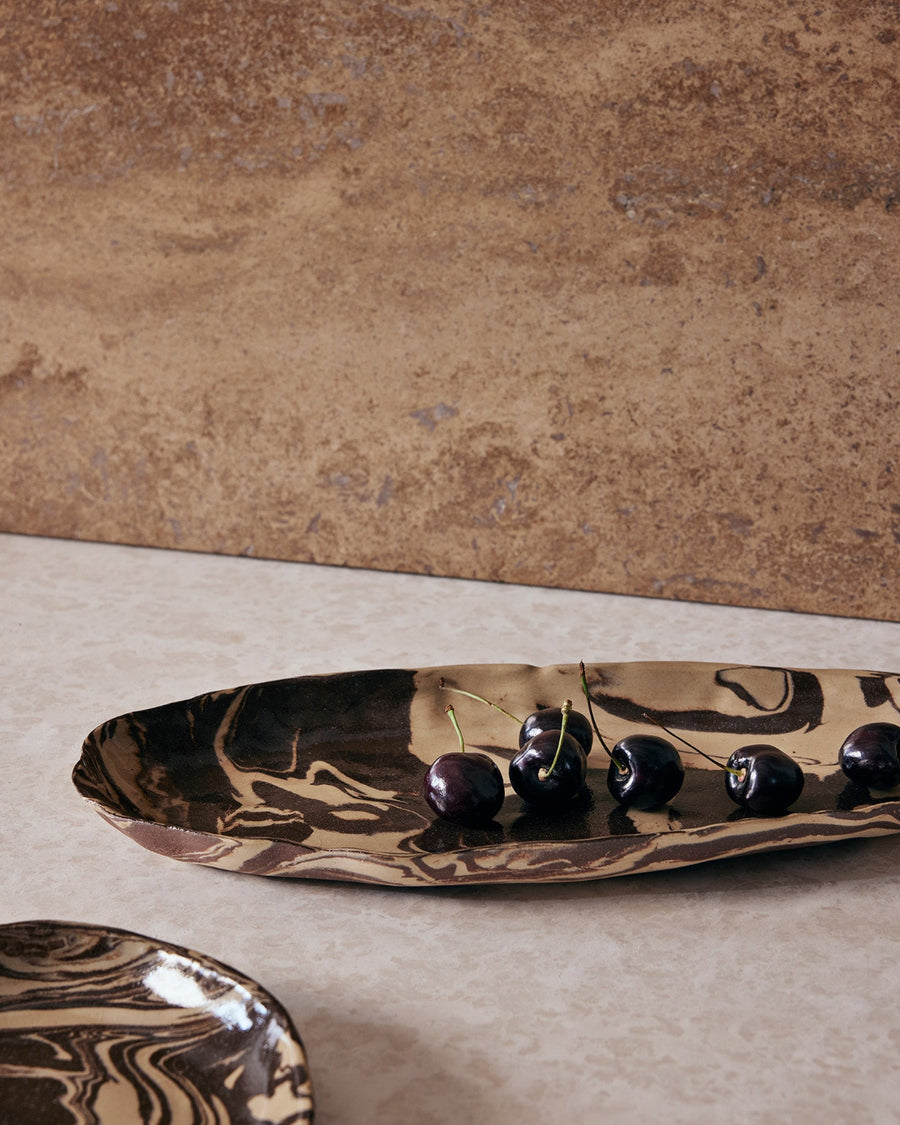 Ryu Platter, Sand/Brown, 37cm by ferm LIVING, on a stone surface