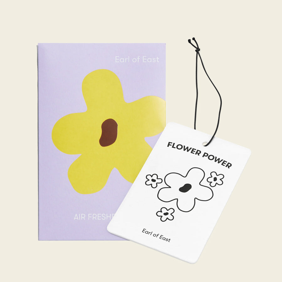 Flower Power, Air Freshener by Earl of East, with its yellow floral packaging
