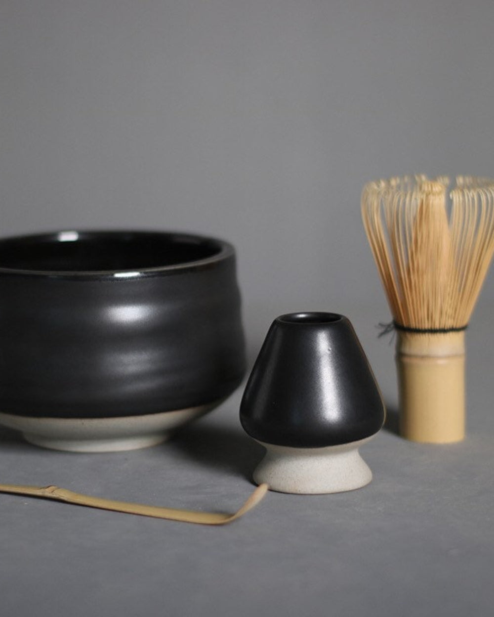Ceramic Classic Matcha Set, Black by Gohobi, on a grey background