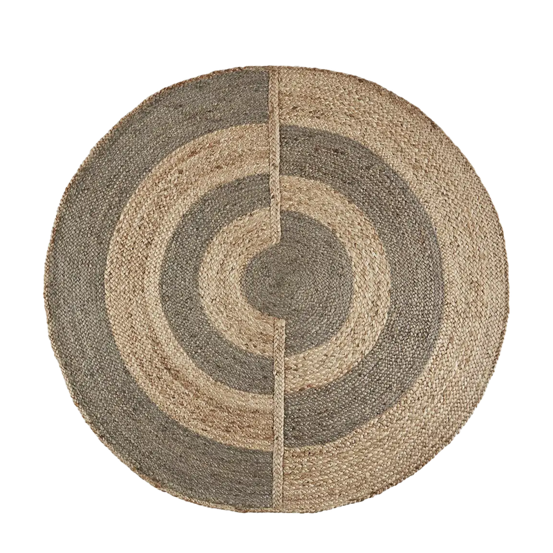  Round Handwoven Jute Rug, Natural & Grey by Madam Stoltz 