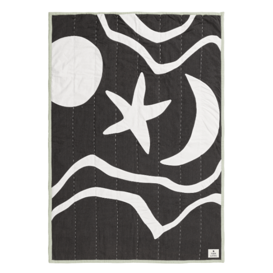 Kove Applique Quilted Blanket, Charcoal/Elm Green by ferm LIVING