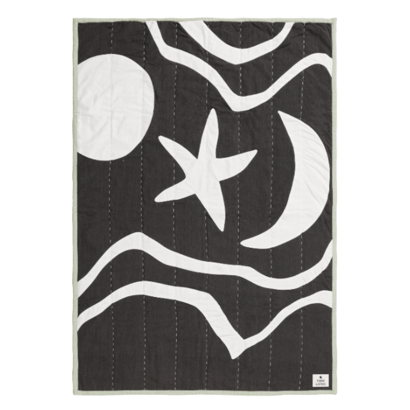  Kove Applique Quilted Blanket, Charcoal/Elm Green by ferm LIVING 