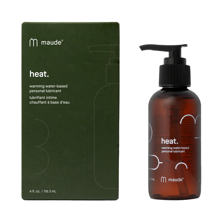Warming Water-Based Lubricant, 4oz by Maude, beside its box