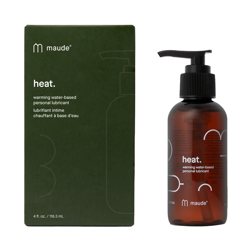  Warming Water-Based Lubricant, 4oz by Maude, beside its box 