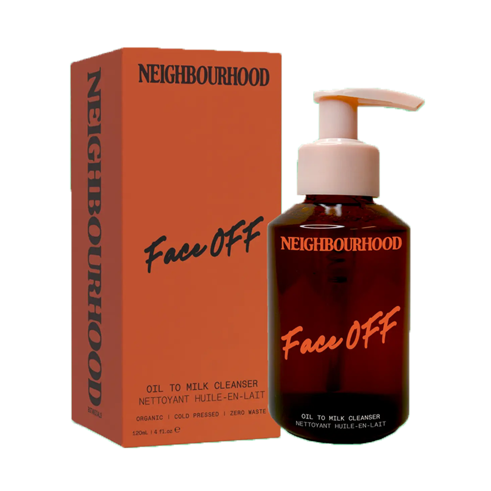 Face Off Oil to Milk Face Cleanser, 120ml by Neighbourhood Botanicals, beside its orange box
