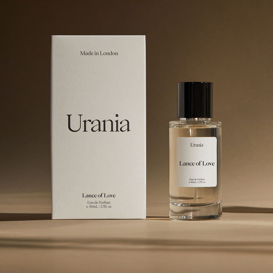 Lance of Love Eau de Parfum, 50ml by Urania, beside its box
