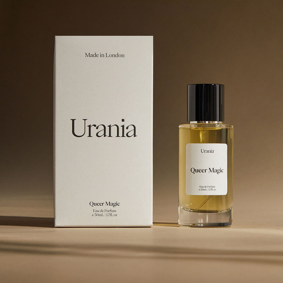 Queer Magic Eau de Parfum, 50ml by Urania, beside its box