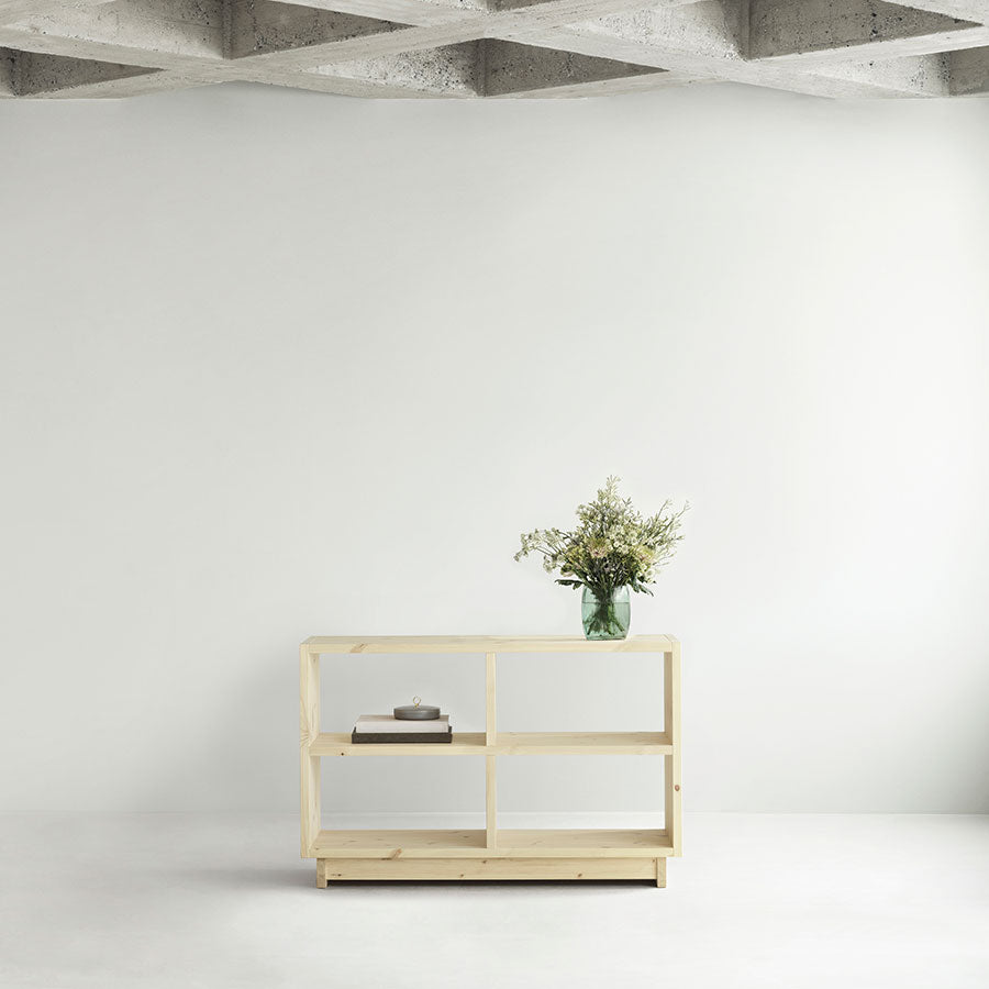 Fyr Bookcase, Pine, High by Normann Copenhagen, in a white room