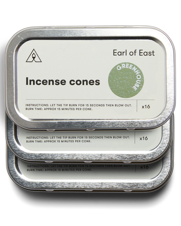  Greenhouse Incense Cones Set of 3 by Earl of East with three recyclable aluminium tins 