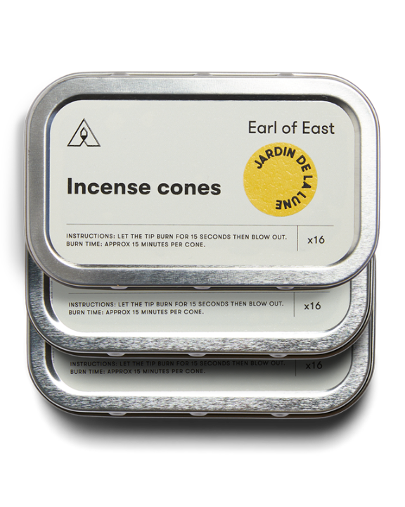 Jardin de la Lune Incense Cones Set of 3 by Earl of East with three recyclable aluminium tins