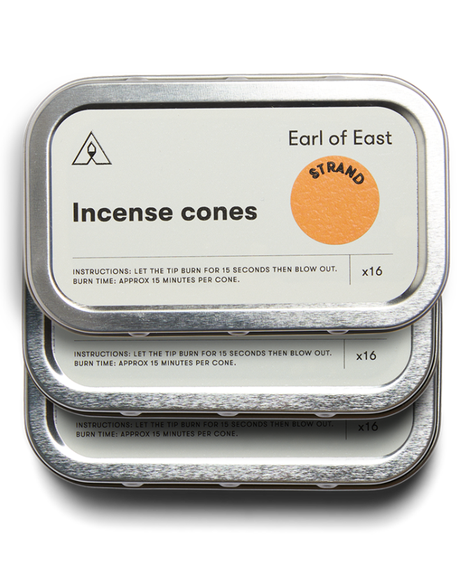 Strand Incense Cones Set of 3 by Earl of East with three recyclable aluminium tins