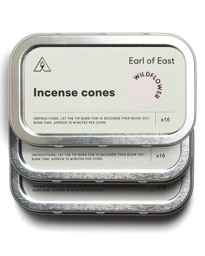 Wildflower Incense Cones Set of 3 by Earl of East with three recyclable aluminium tins