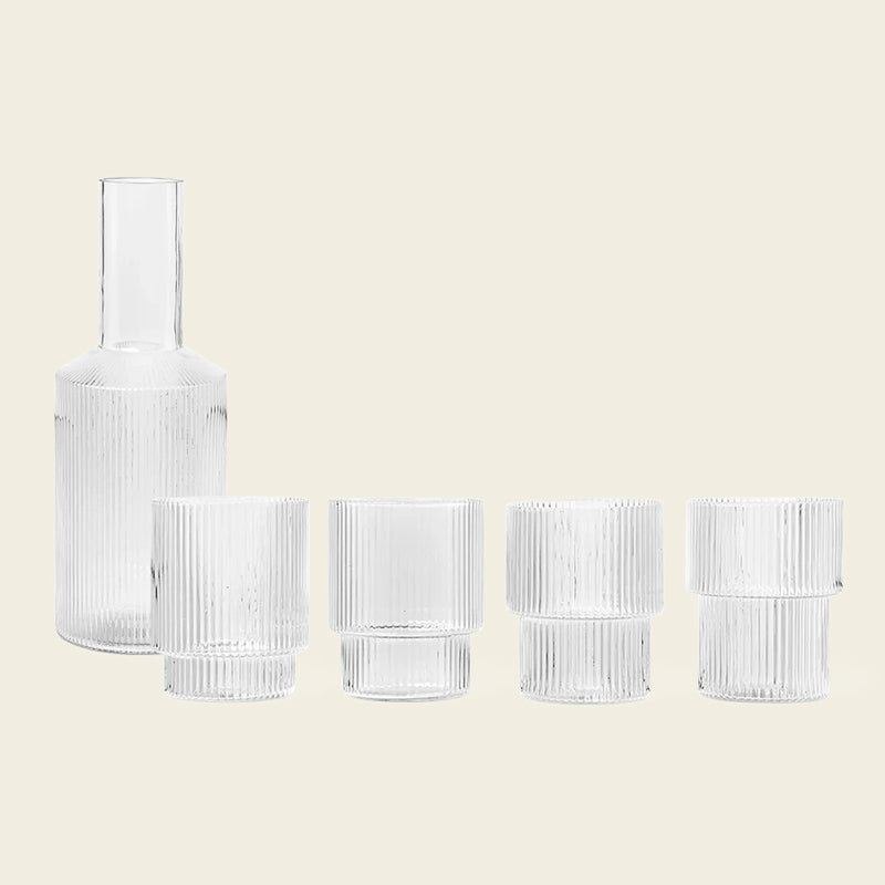ferm LIVING | Ripple Carafe & Tumbler Glasses Set - Clear