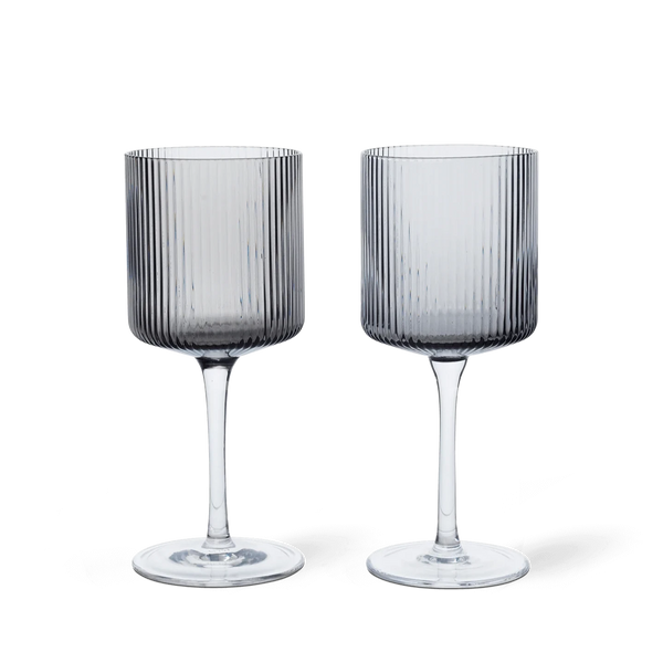 ferm LIVING | Ripple White Wine Glasses - Set of Two - Smoked Grey