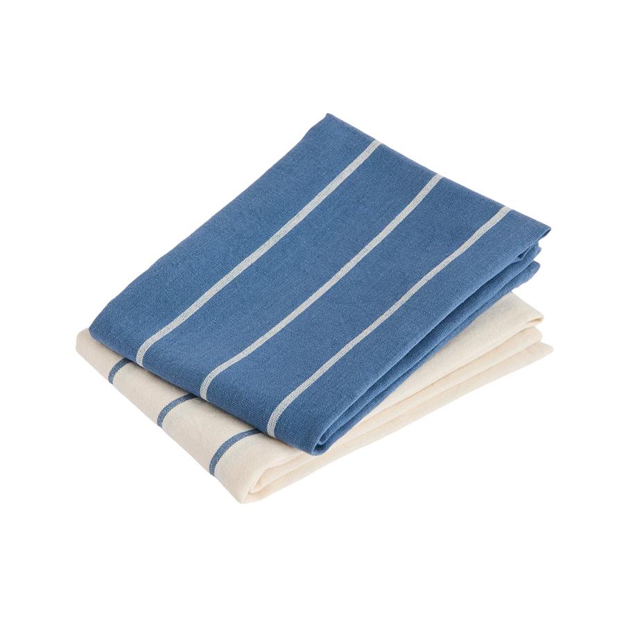 Outdoor Market Tea Towel, Set of 2, Blue & Beige by HAY, folded