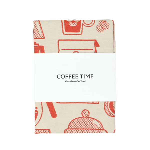 Wrap | Coffee Time Tea Towel - Red/Beige