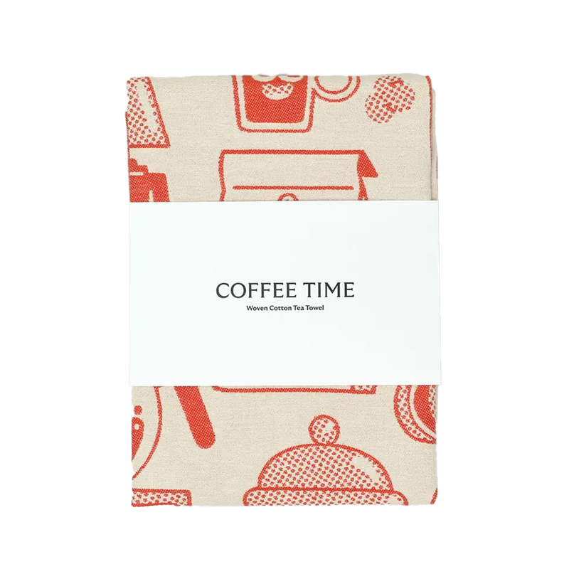 Wrap | Coffee Time Tea Towel - Red/Beige