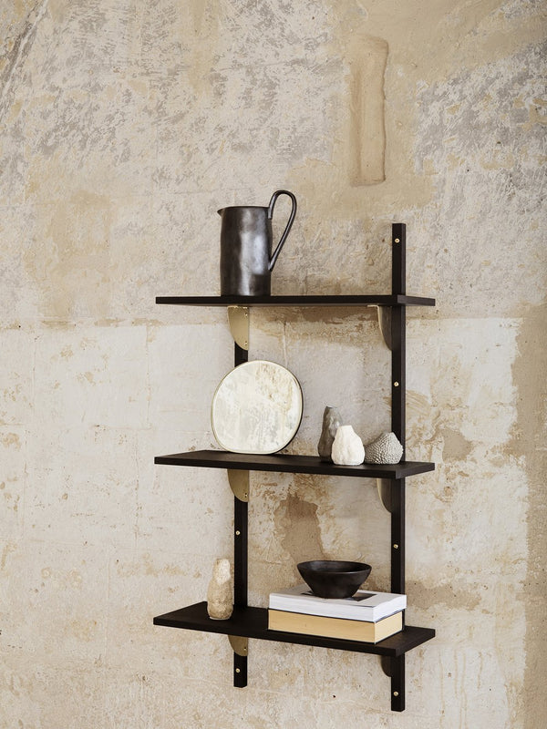 ferm LIVING | Sector Shelf Triple Narrow - Black Ash / Black Brass