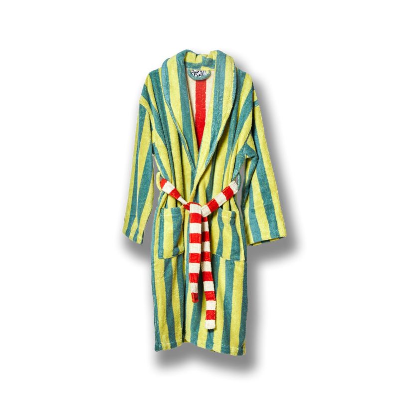 Dusen Dusen | Cotton Terry Bathrobe - Lime Stripe