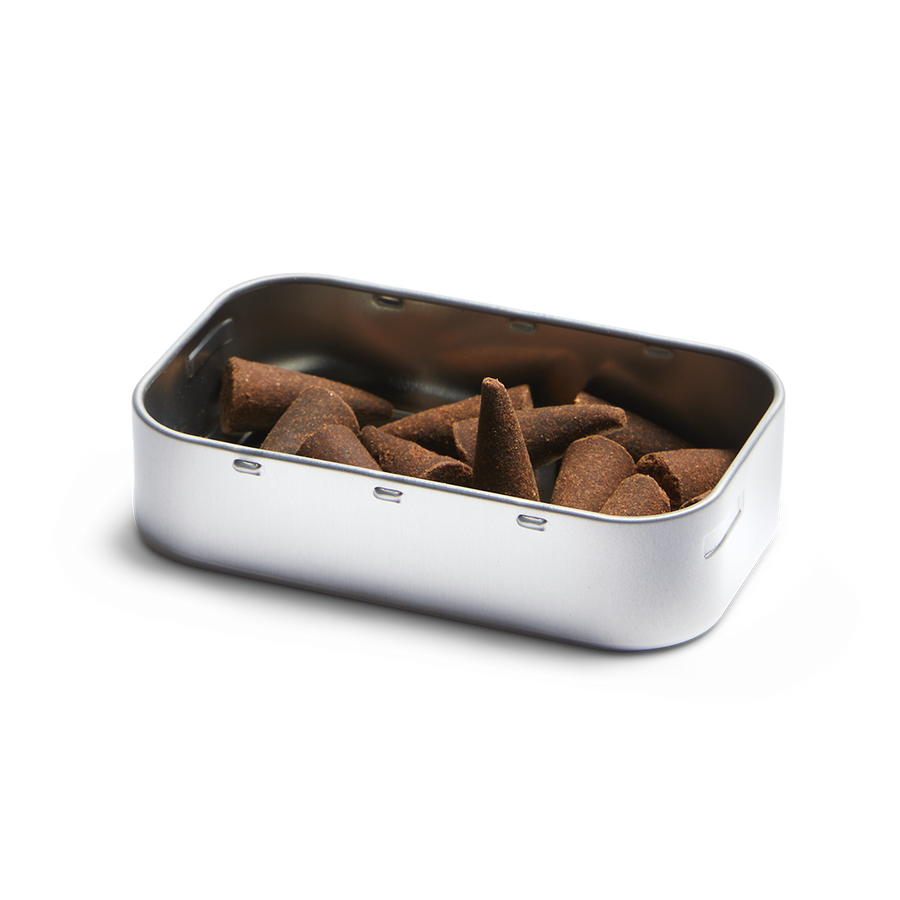 Incense Cones, Rose by Earl of East, tin open with cones inside