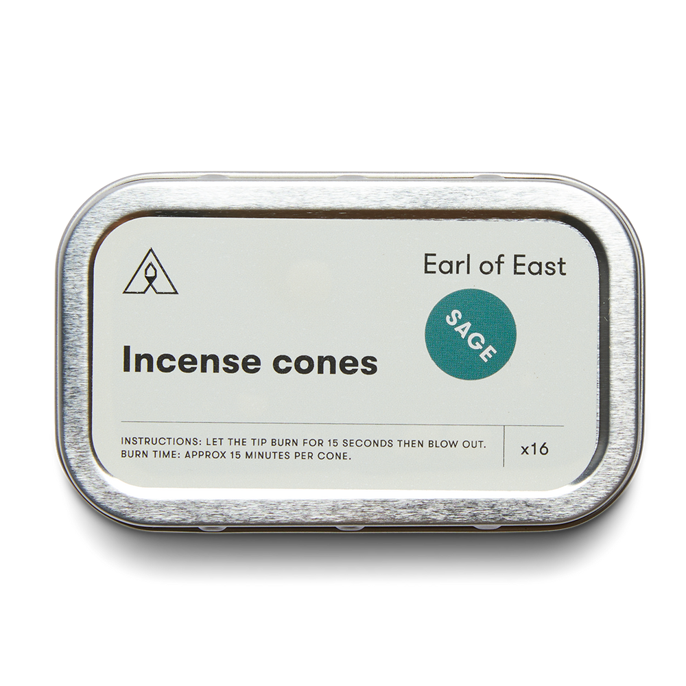 Incense Cones, Sage by Earl of East, in its aluminium tin