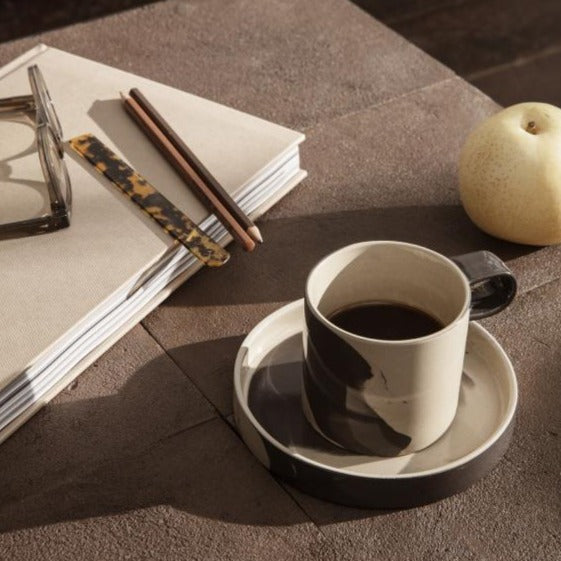 ferm LIVING | Inlay Cup with Saucer - Sand/Brown