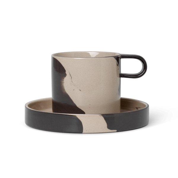 ferm LIVING | Inlay Cup with Saucer - Sand/Brown