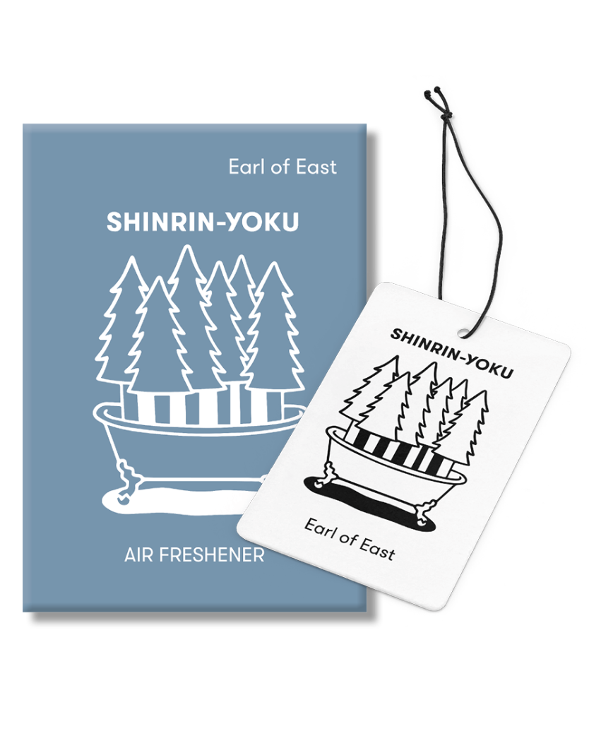 Shinrin-Yoku Air Freshener by Earl of East, with its illustrated card packaging