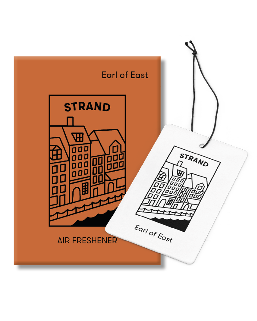 Strand Air Freshener by Earl of East, with its illustrated card packaging