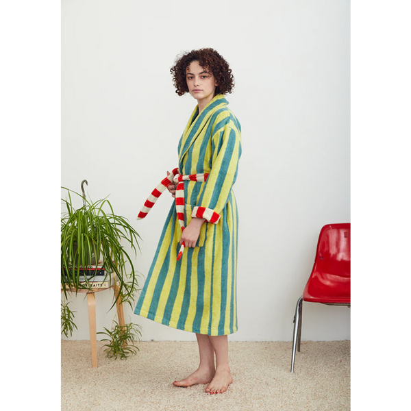 Dusen Dusen | Cotton Terry Bathrobe - Lime Stripe