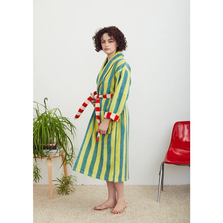 Dusen Dusen | Cotton Terry Bathrobe - Lime Stripe