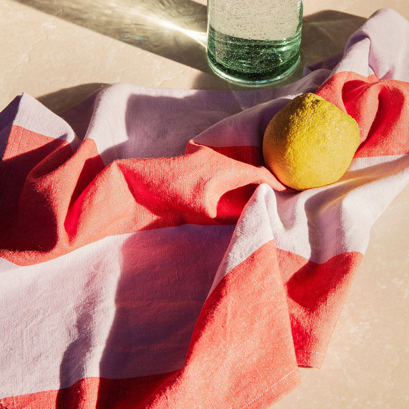 ferm LIVING | Hale Yarn Dyed Linen Tea Towel - Red / Lilac