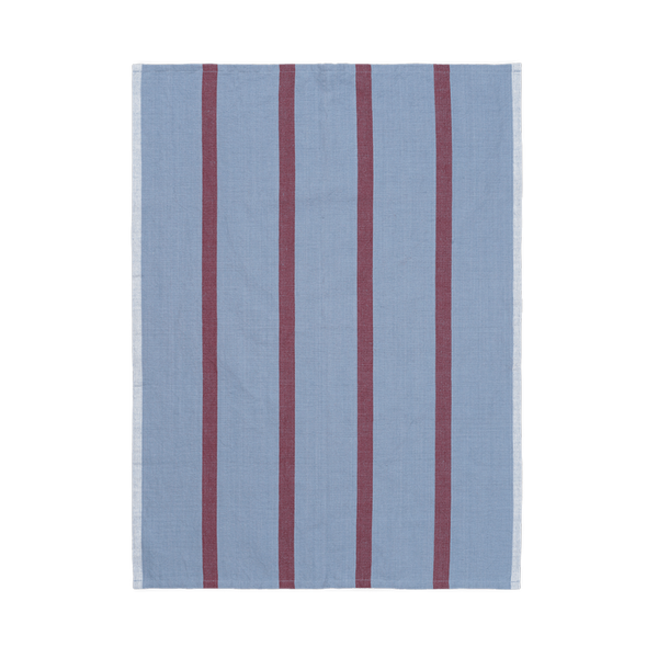 ferm LIVING | Hale Yarn Dyed Linen Tea Towel - Faded Blue / Burgundy