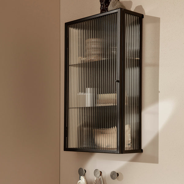 ferm LIVING | Haze Wall Cabinet - Reeded Glass - Black