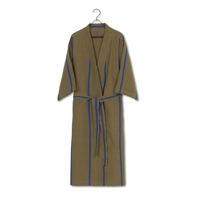 ferm LIVING | Cotton & Linen Field Bathrobe - Olive / Bright Blue