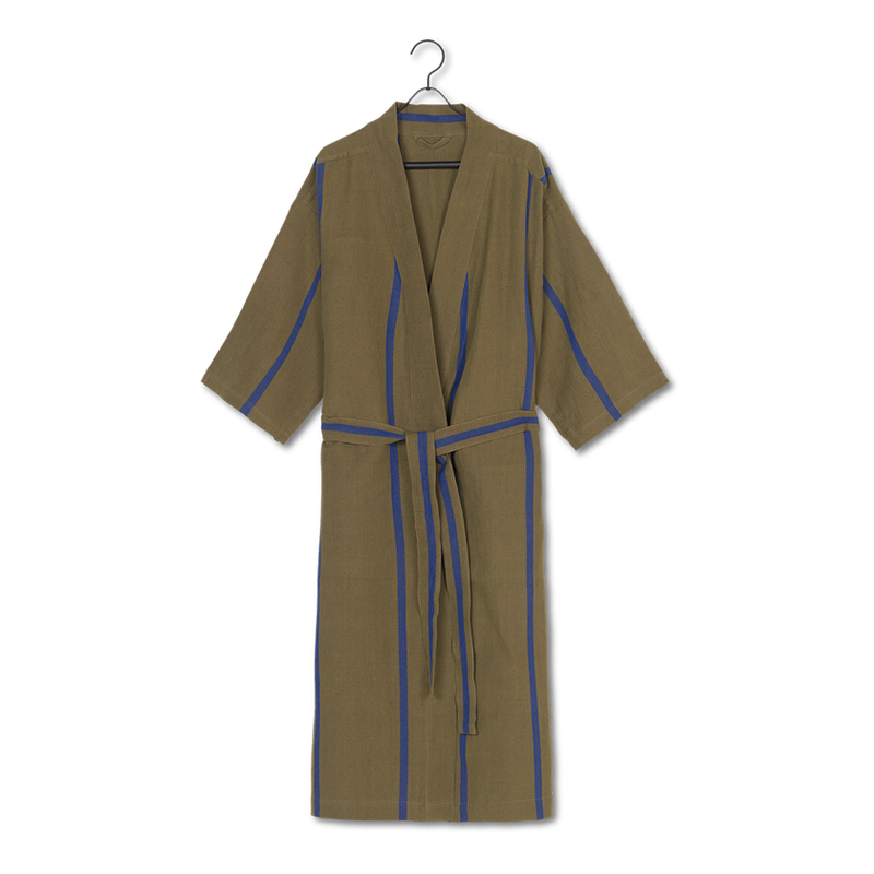 ferm LIVING | Cotton & Linen Field Bathrobe - Olive / Bright Blue