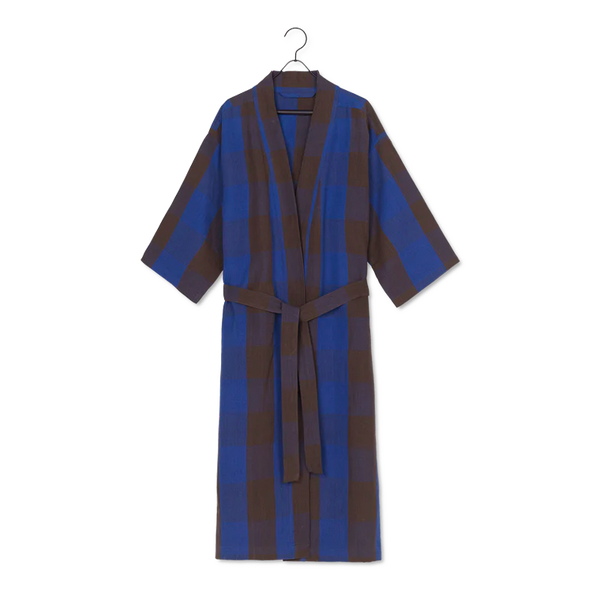 ferm LIVING | Cotton & Linen Field Bathrobe - Chocolate / Bright Blue