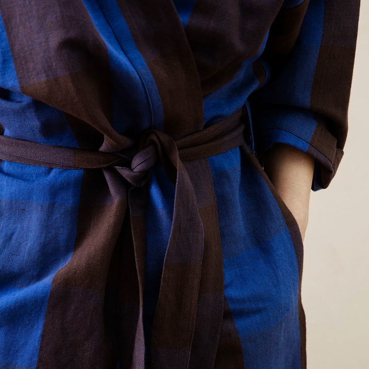 ferm LIVING | Cotton & Linen Field Bathrobe - Chocolate / Bright Blue