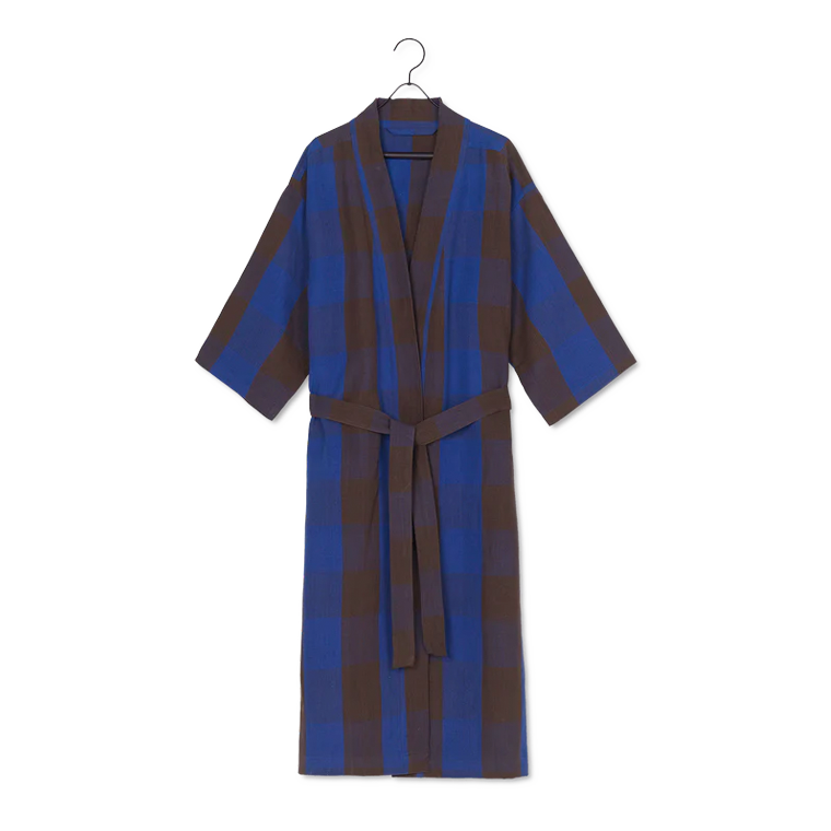 ferm LIVING | Cotton & Linen Field Bathrobe - Chocolate / Bright Blue