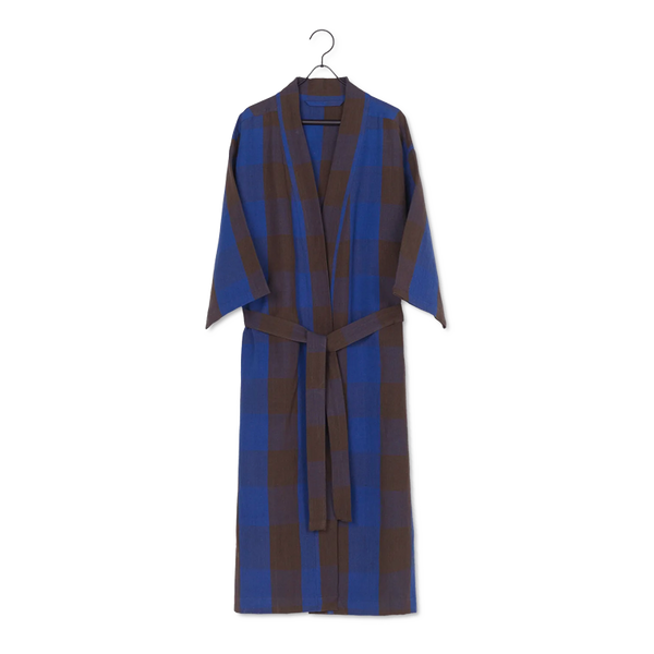 ferm LIVING | Cotton & Linen Field Bathrobe - Chocolate / Bright Blue