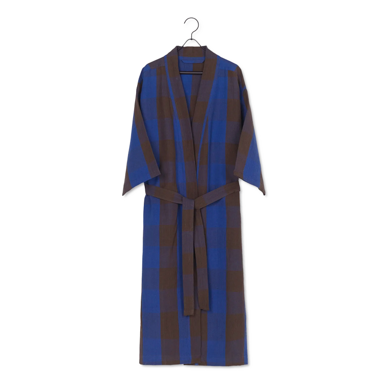 ferm LIVING | Cotton & Linen Field Bathrobe - Chocolate / Bright Blue