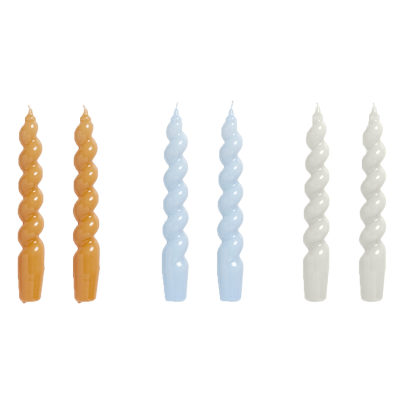 HAY | Short Spiral Candle Set of 6 - Tangerine, Light Blue, Grey
