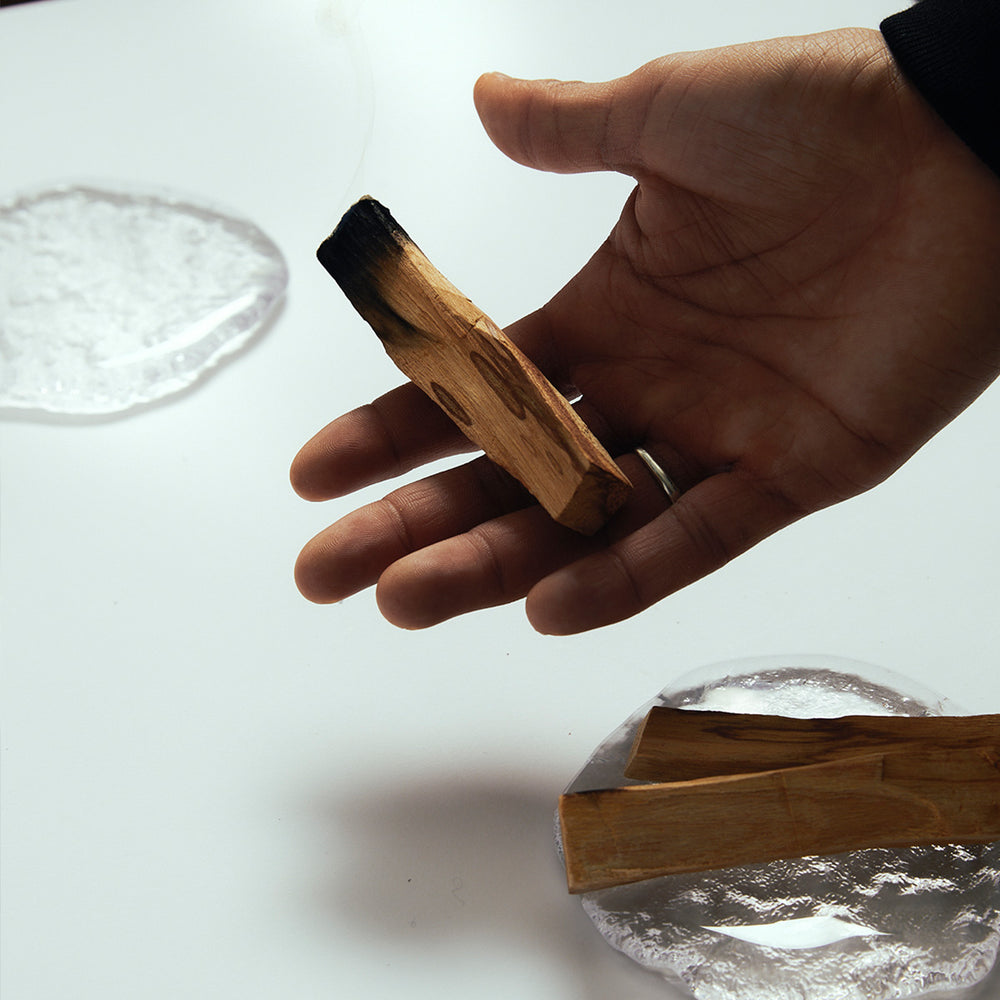 Palo Santo Stick by Earl of East, held in hand while smouldering