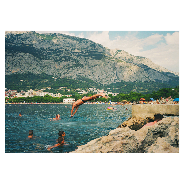 'Only The Good Dive Young' On Film, Framed Print by The Happiness Collective
